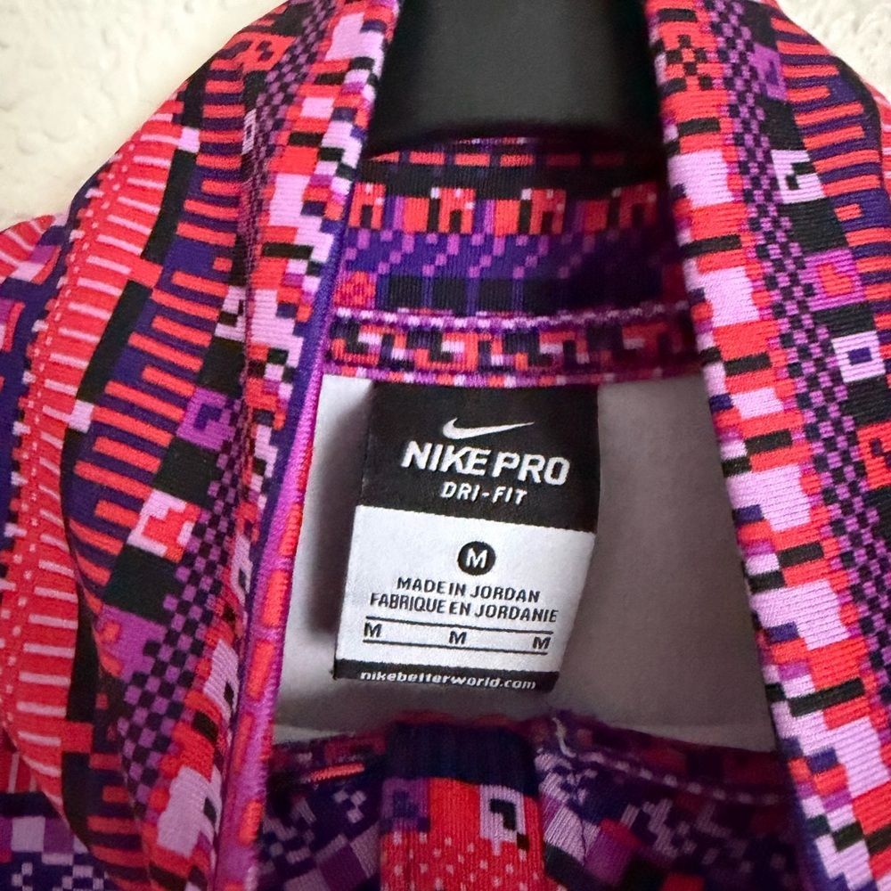 Nike Pro Women’s Dri-Fit 1/2 Zip Performance Pullover M Purple Pink 8 Bit Print - Picture 7 of 10